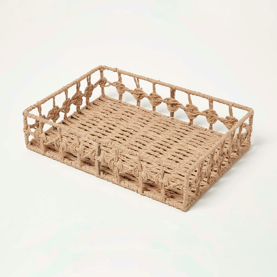 image 1 of Homescapes Set of 3 Natural Woven Rectangle Storage Trays Cream