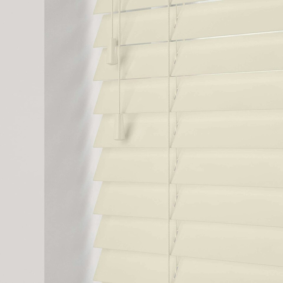 image 1 of 150cm Off White Gloss Wooden Venetian Blinds With Strings (130cm drop) | White | White