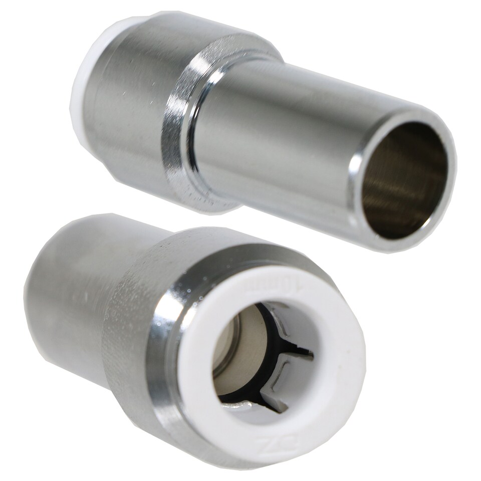 image 1 of SPARES2GO Radiator Valve 15mm x 10mm Pushfit Chrome Speed Fit Reducing Straight Compression Stem (Pack of 2)