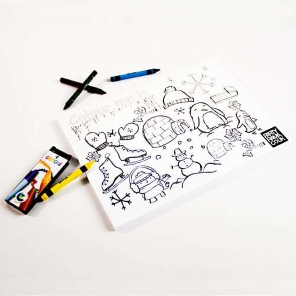Winter Themed A4 Colouring sheet With 4 Crayons