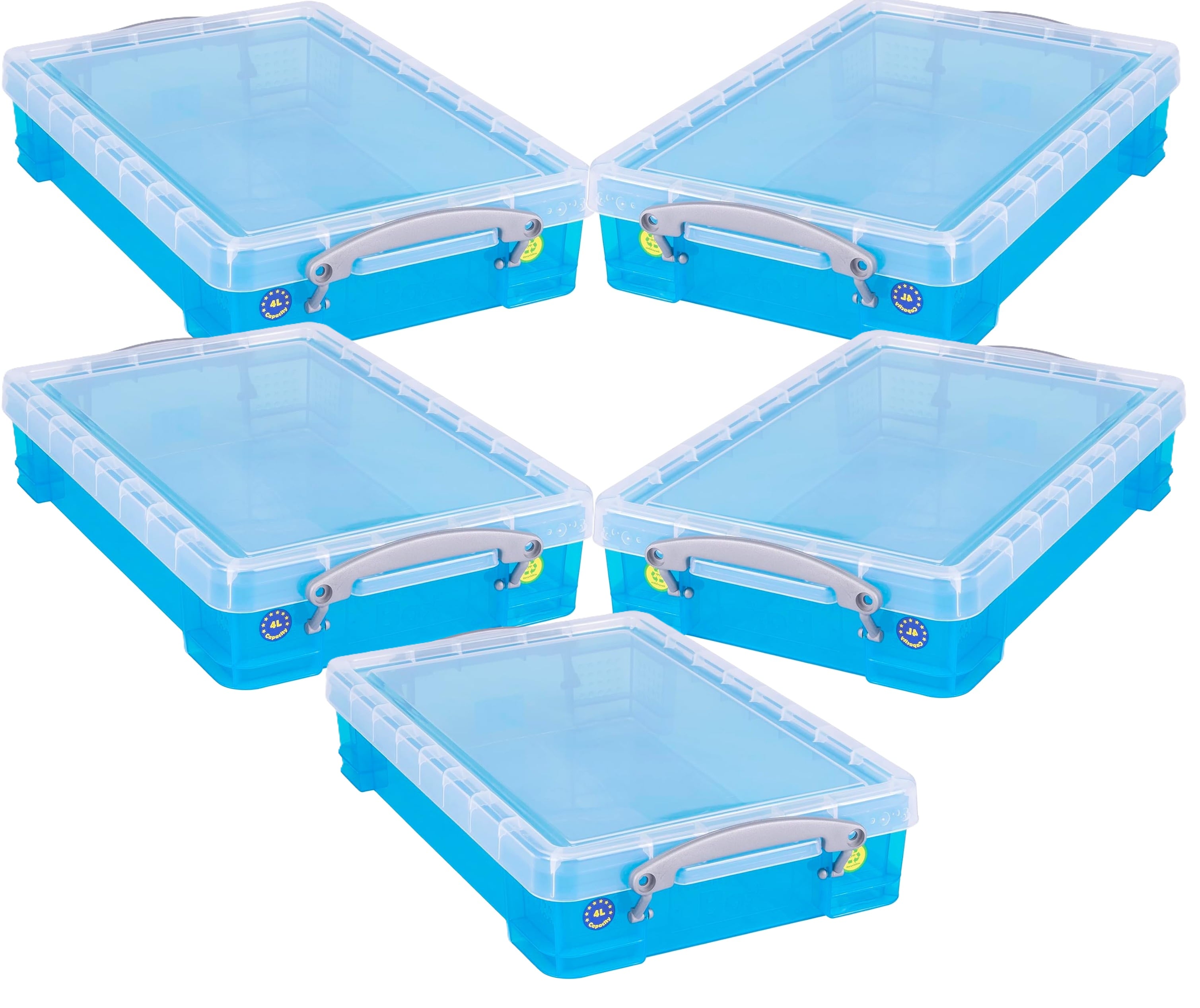 Really Useful Plastic Storage Box 4 Litre Transparent Blue Pack of 5