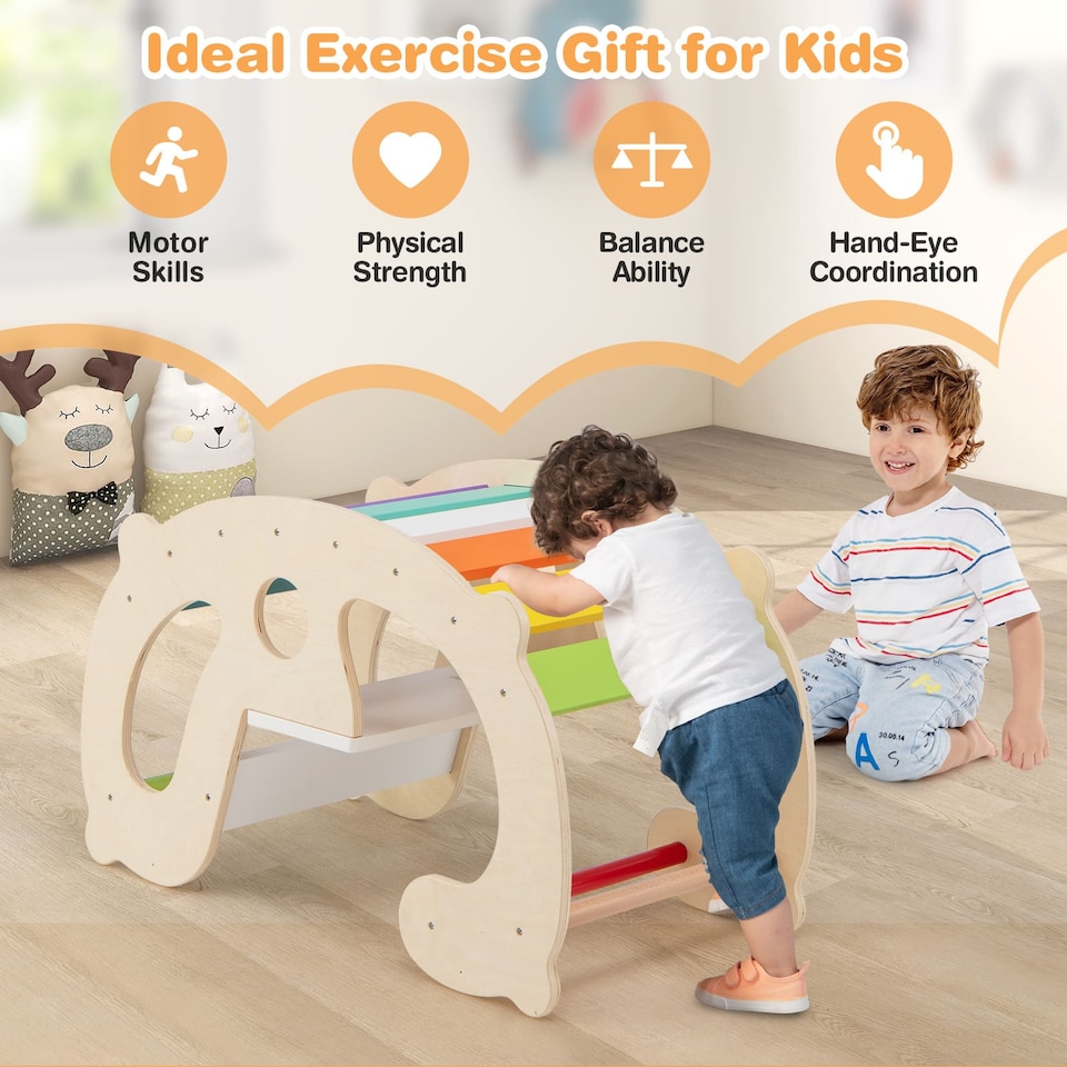 image 1 of COSTWAY Kids 2-in-1 Rocking Horse Arch Montessori Climbing Toys  Rocker