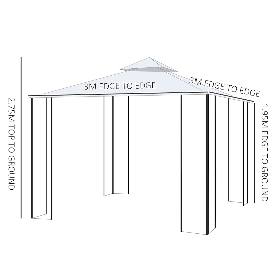 image 1 of Outsunny 3 x 3(m) Garden Gazebo Double Top Gazebo Canopy w/ Mesh Cream White