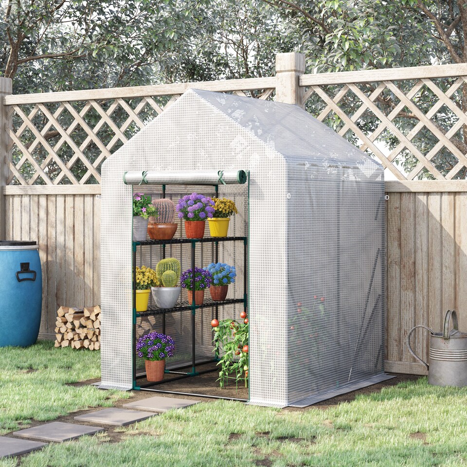 image 1 of Outsunny Greenhouse for Outdoor, Portable Gardening Plant Grow House w Shelf