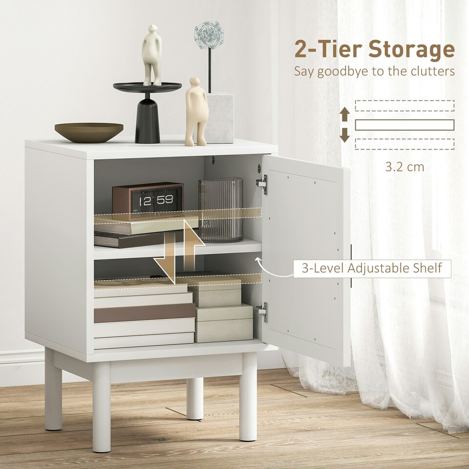 image 1 of HOMCOM Boho Bedside Table with Rattan Door and Adjustable Shelf, White White | Natural Rattan