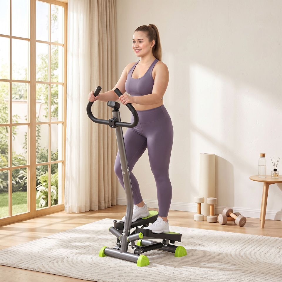 image 1 of HOMCOM Twister Stepper Step Machine with LCD Screen and Handlebars - Grey