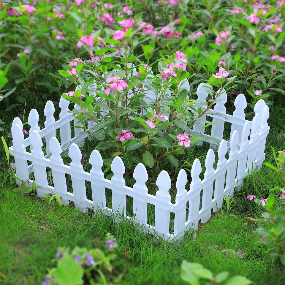 image 1 of Living and Home Plastic Picket Garden Fence Path Border Set of 4 - White | White | 4