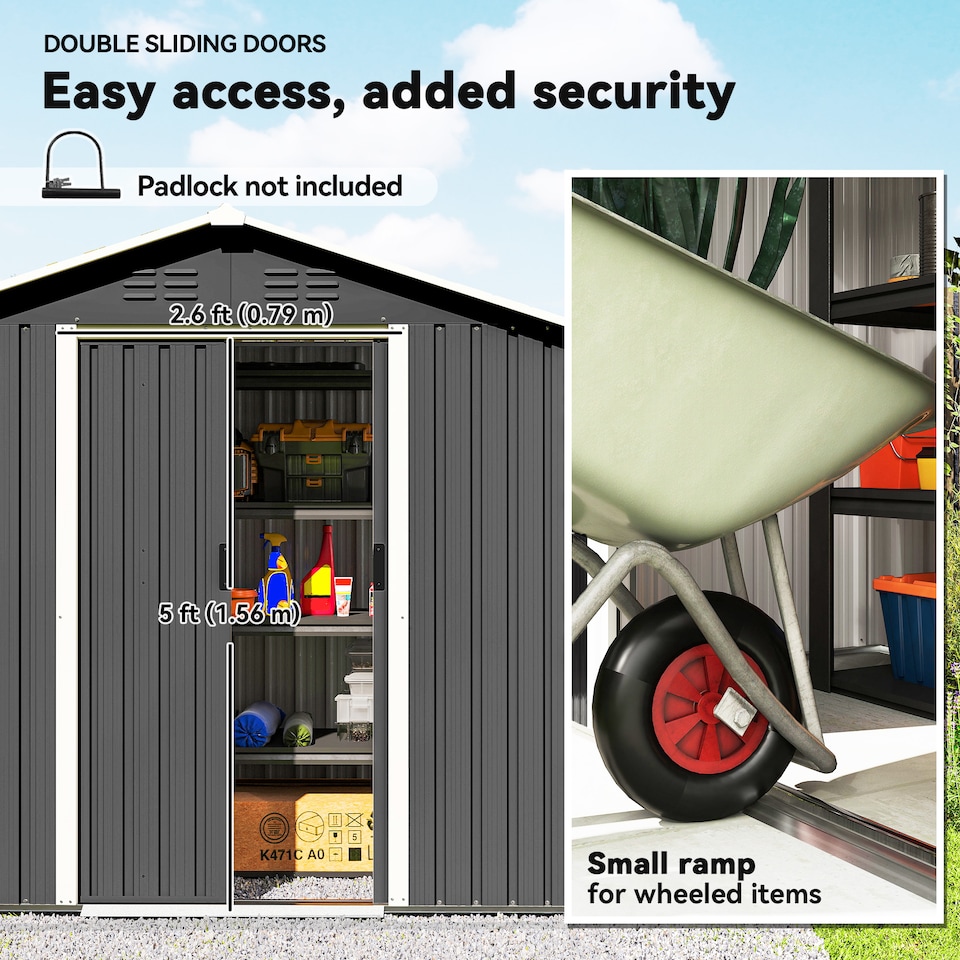 image 1 of Outsunny 6.5x3.5ft Metal Garden Shed for Garden, Dark Grey | Grey | Dark Grey | 191H x 194L x 107D cm