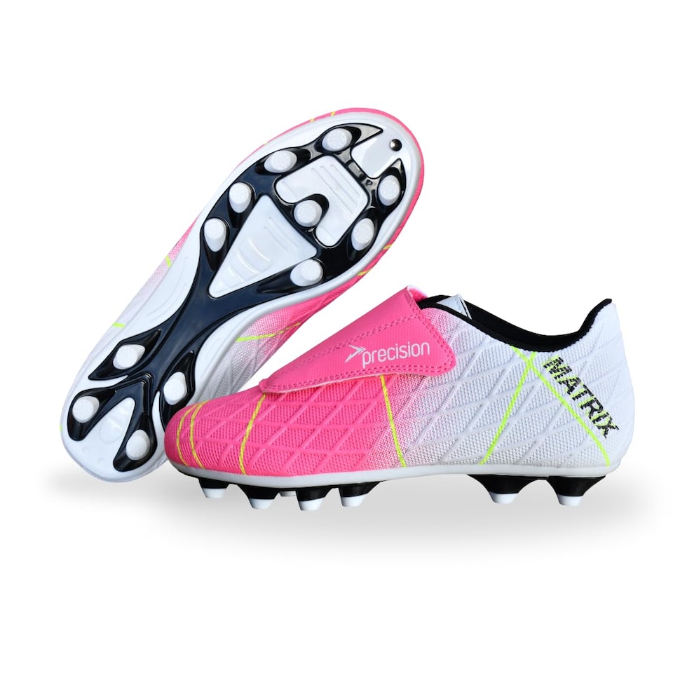 image 1 of Precision Matrix Firm Ground Football Boots, Kids Laceless Secure Fit, Comfortable, Durable, Ideal For Junior Footballers, Fuchsia Pink, Size 2 UK