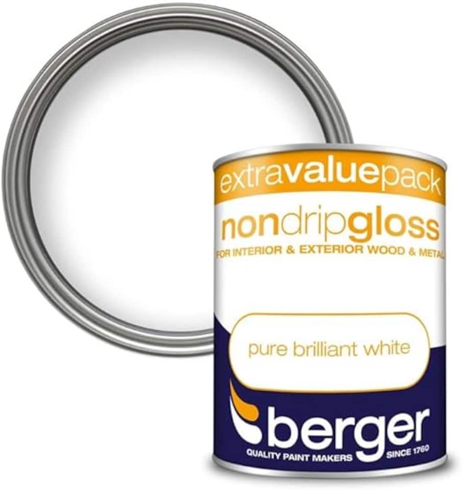 image 1 of Berger Non-Drip Gloss Paint - Pure Brilliant White - 1.25L