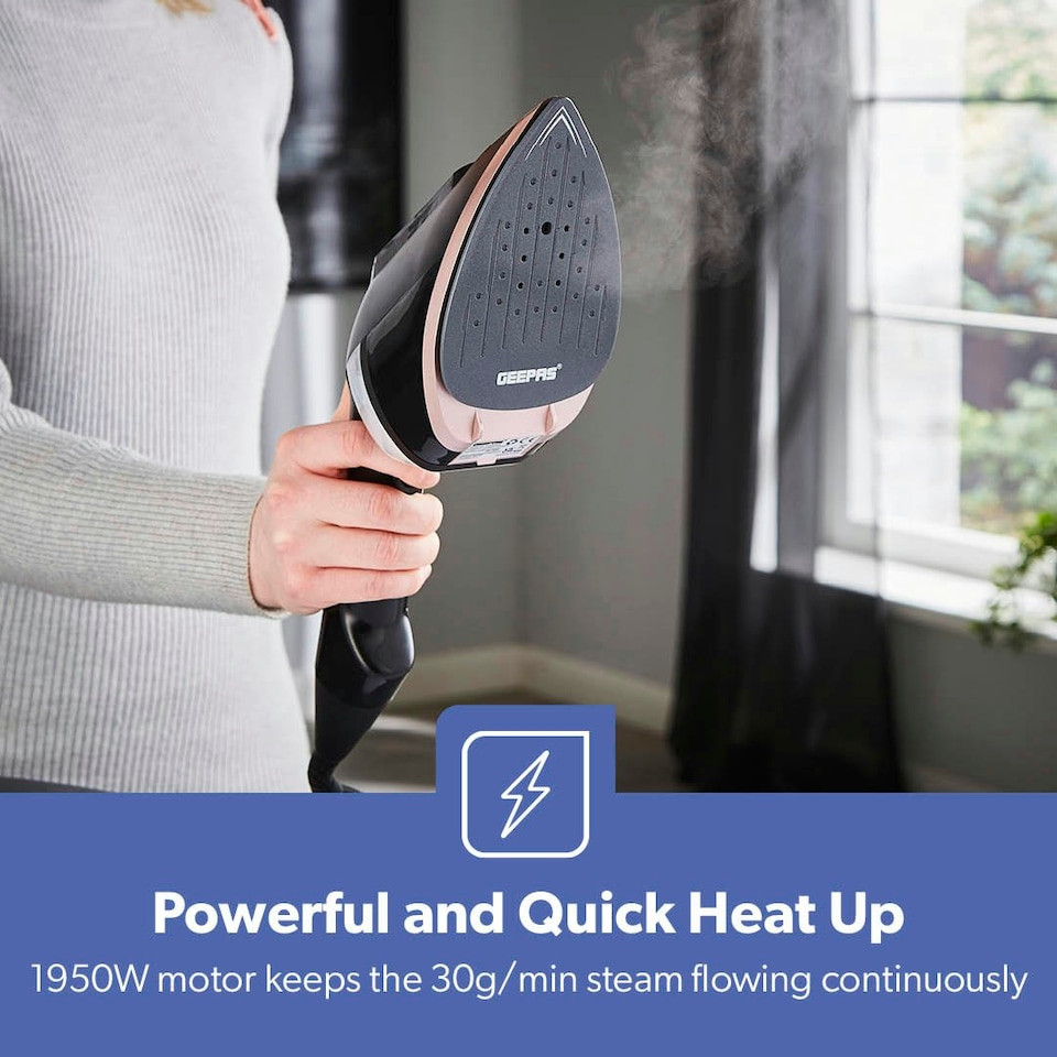 image 1 of GEEPAS 2-in-1 Travel Garment Steamer & Steam Iron, 1950W Black