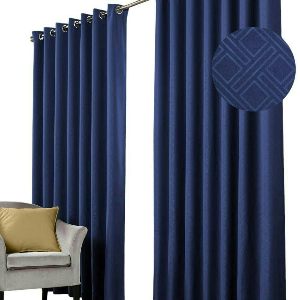 image 1 of Diamond Blackout Eyelet Curtains - Blue - 116cm x 137 cm