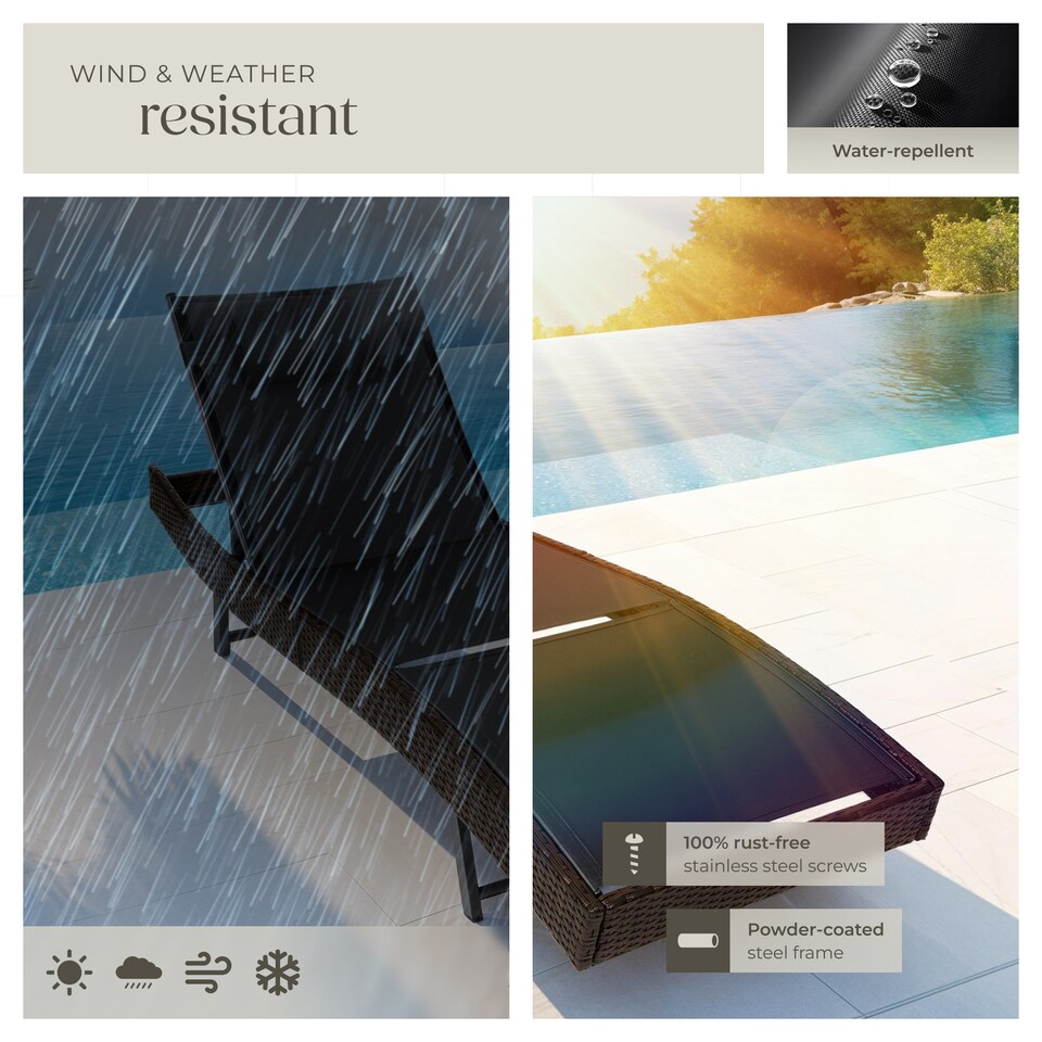 image 1 of Sun Lounger Weatherproof And UV-resistant 6 step Adjustable Backrest Poly Rattan | Brown | mixed brown | 1