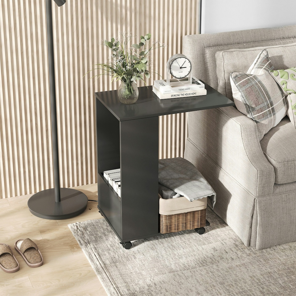 image 1 of HOMCOM Mobile Sofa Side Table for Laptop Coffee w/ Storage and Casters, Black