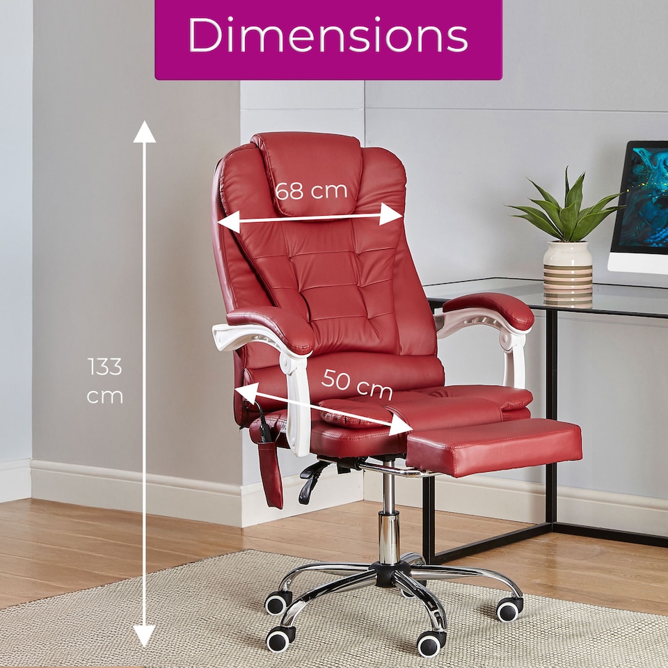 image 1 of Neo Office Chair Brown Faux Leather with Massage Function & Footrest | Red