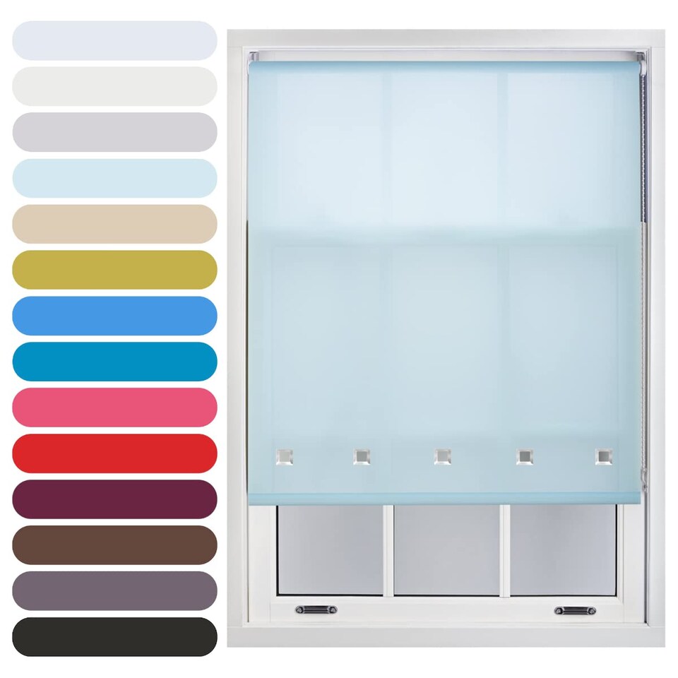 image 1 of FURNISHED Roller Blinds Daylight Square Eyelet Light Filtering Easy Fit Trimmable Window Shade | Blue | Duck Egg Blue