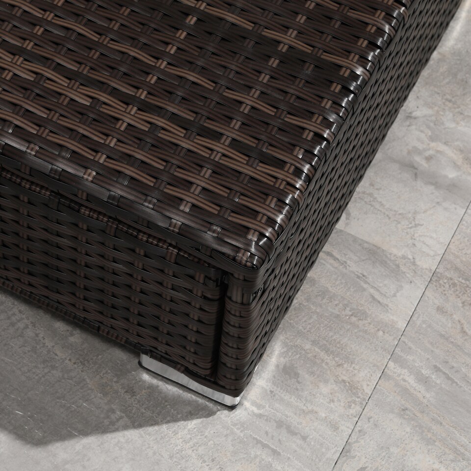 image 1 of Outsunny 3 Pieces Rattan Garden Furniture Sofa Set, 4 Seater Garden Corner Sofa with 5-Level Reclining Sun Lounger and Storage Coffee Table, Outdoor Furniture Conservatory Set with Cushions, Brown