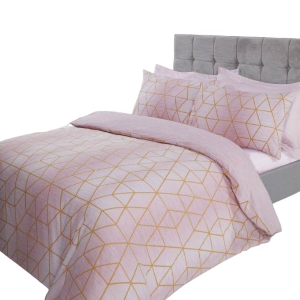 image 1 of Calvin Geometric Polycotton Duvet Cover Set with Pillowcase Grey | King