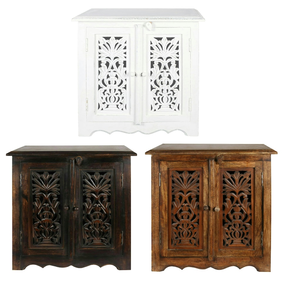 image 1 of Topfurnishing Natural Hand Made Indian Mango Wood Shoe Cupboard Unit Cabinet 59 x 36.5 x 61 cm White