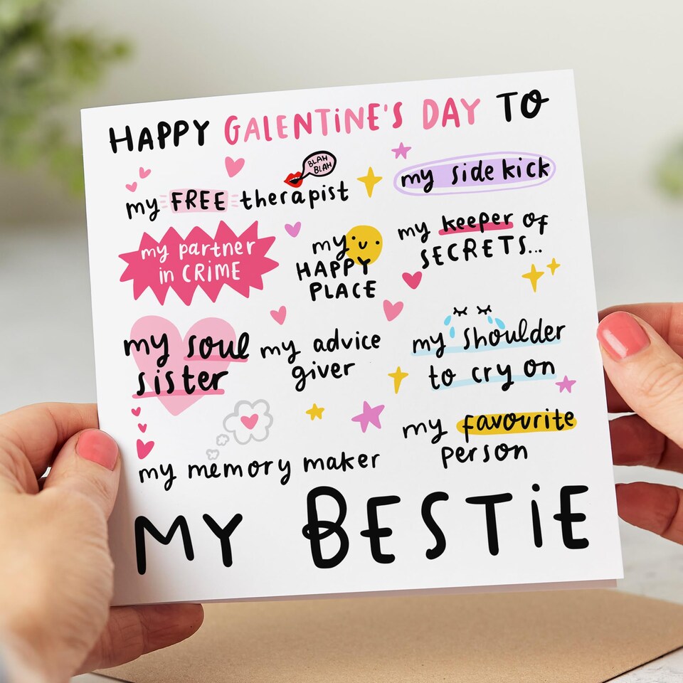 image 1 of My Bestie Galentine's Day Card, Best Friend, Galentine's, Soul Sister, Shoulder To Cry On, Partner In Crime