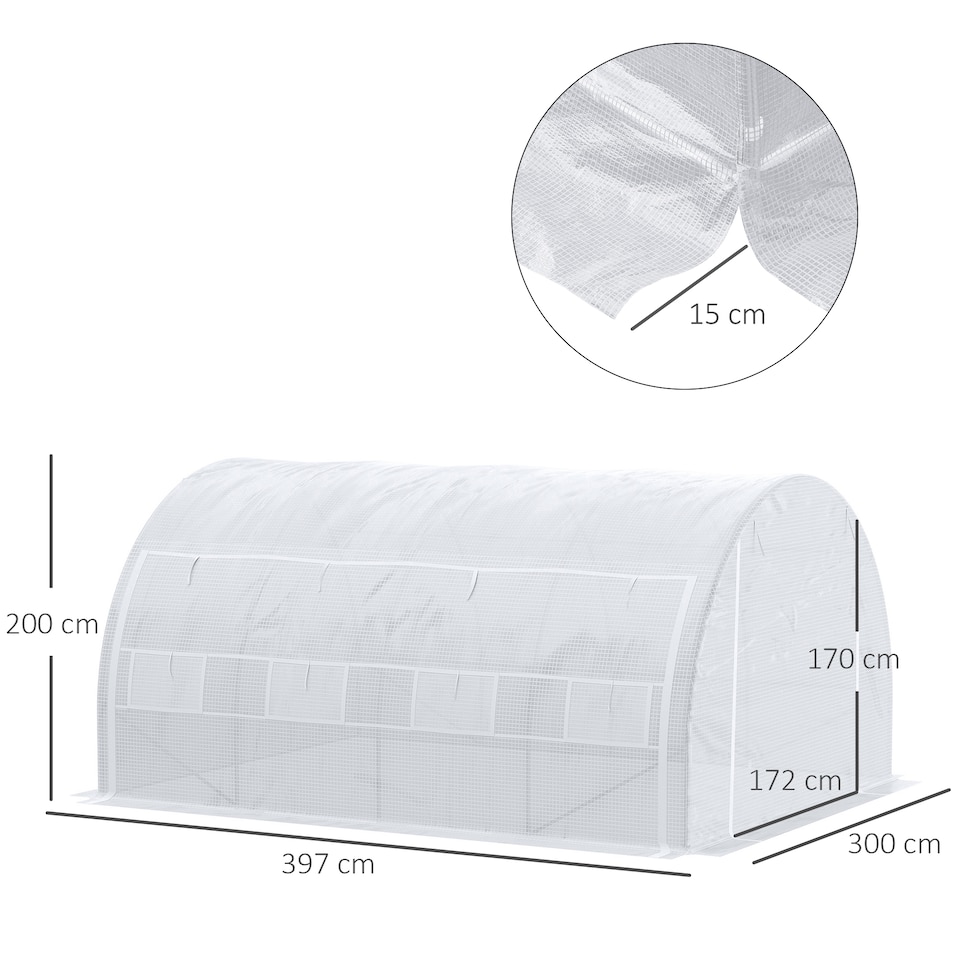 image 1 of Outsunny 4 x 3 x 2 m Polytunnel Greenhouse Pollytunnel Tent w/ Steel Frame White | White