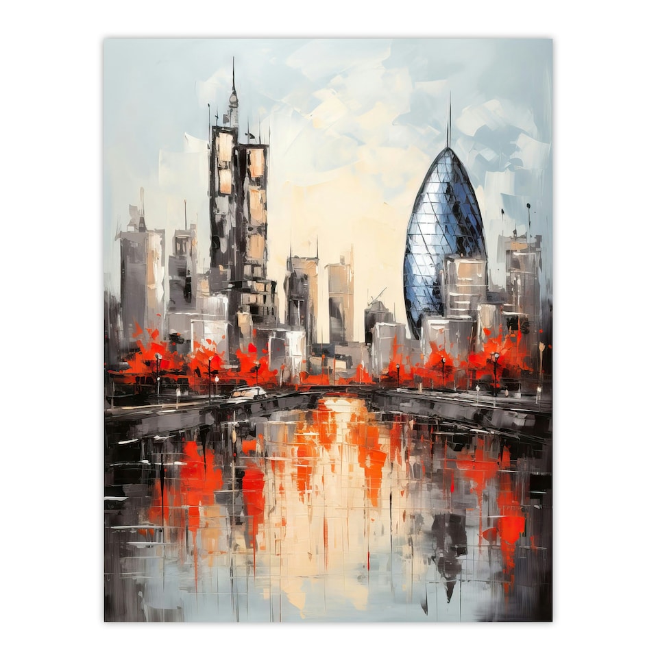 image 1 of London Cityscape Skyline Gherkin Oil Thames Black Framed Wall Art Print A4