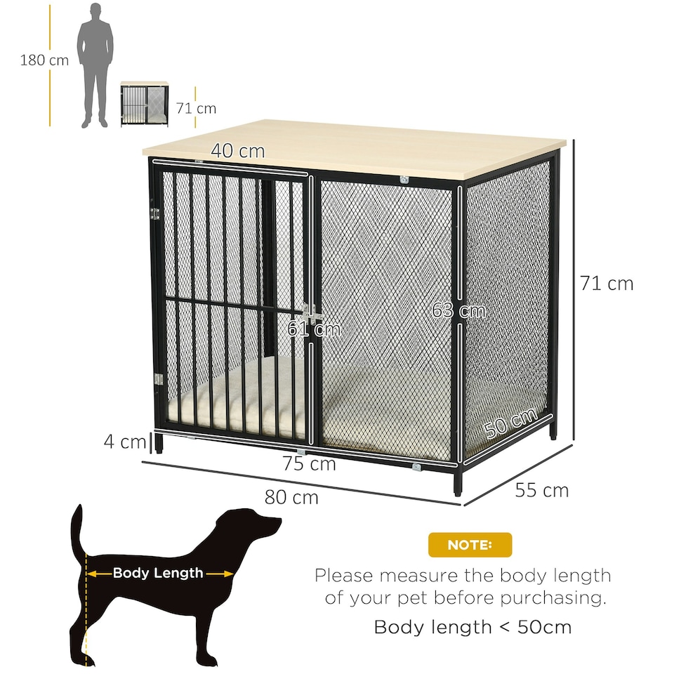 image 1 of PawHut Dog Crate Furniture w/ Soft Cushion, for Indoor Use, Small, Medium Dogs