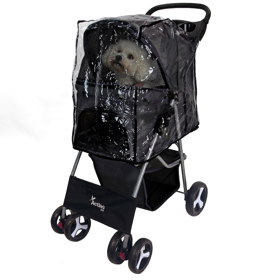 image 1 of Pet Stroller Dog Cat Puppy Pram Pushchair Travel Cart Jogging Buggy Carrier (Black with Cover)