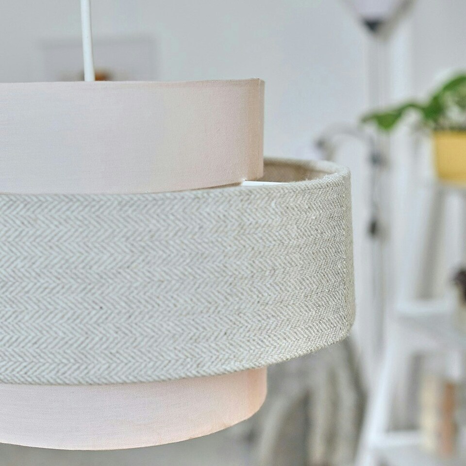 image 1 of ValueLights Cylinder Ceiling Pendant Light Shade In Pink And Grey Herringbone Finish