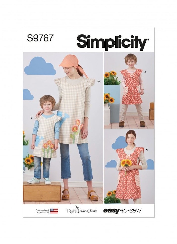 image 1 of Simplicity 9767 Paper Sewing Pattern – Children’s & Women’s Aprons & Headwear, Size A (S–L / S–L), Easy