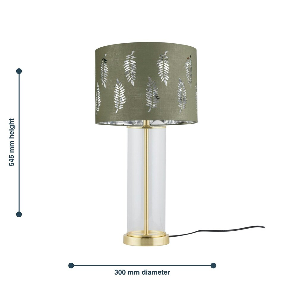 image 1 of Set of 2 Aura - Satin Brass Lamps with Sage Green Fern Silver Shades Bronze | Green