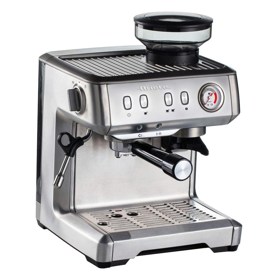 image 1 of Ariete 1313 Metal Espresso Coffee Machine with Bean Grinder, Stainless Steel