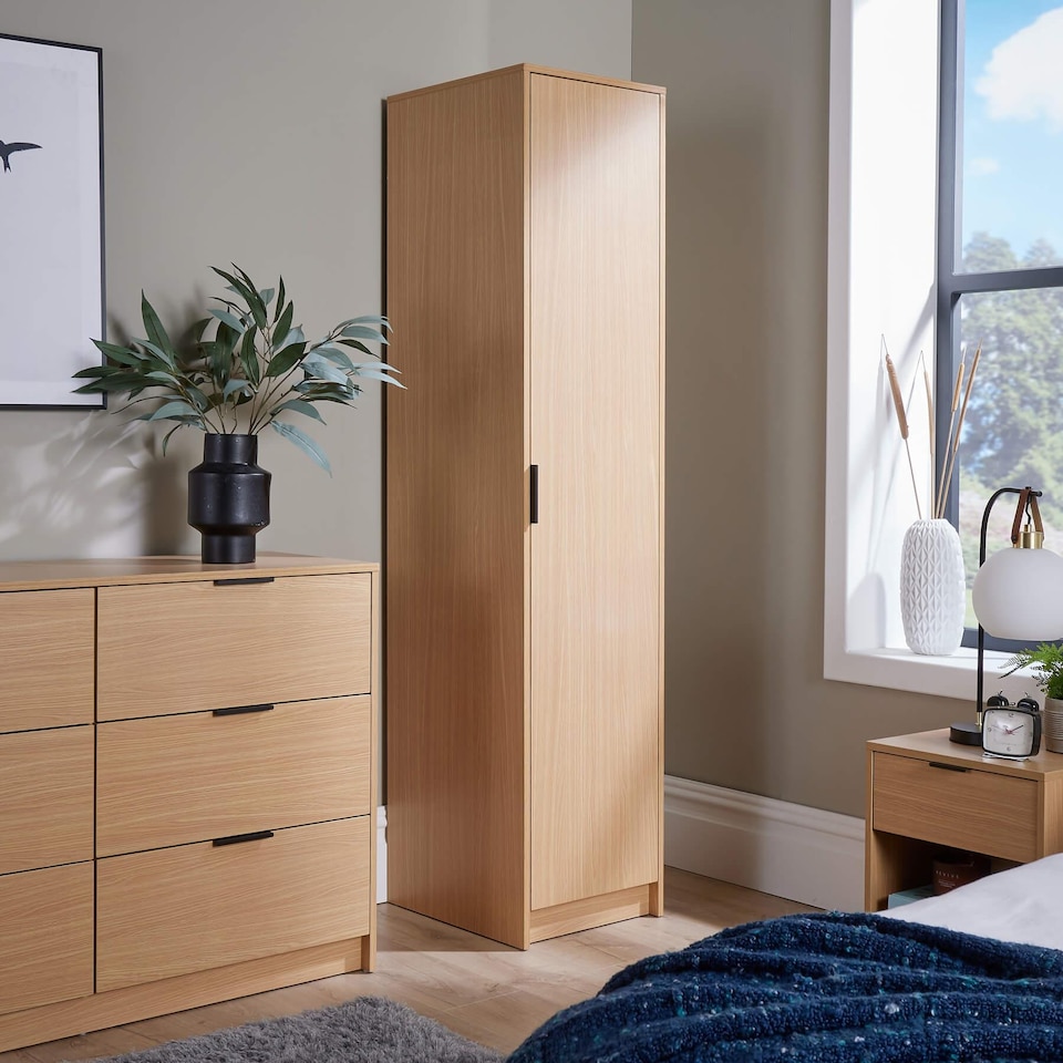 image 1 of Phoenix Wardrobe 1 Door Space Saving Bedroom Home Furniture Clothing Storage Unit | Brown