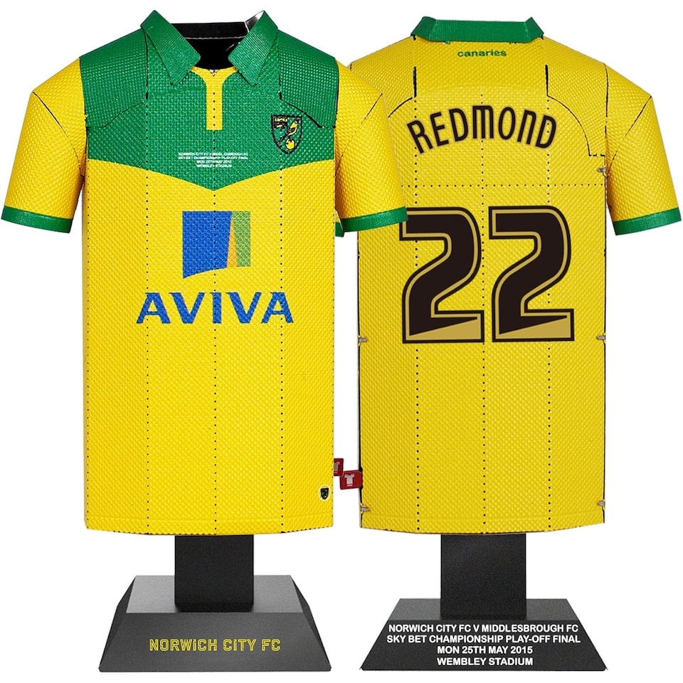 image 1 of RadStuff Metal Alloy Football Shirt - Retro Norwich City 2015 Play Off Final Shirt