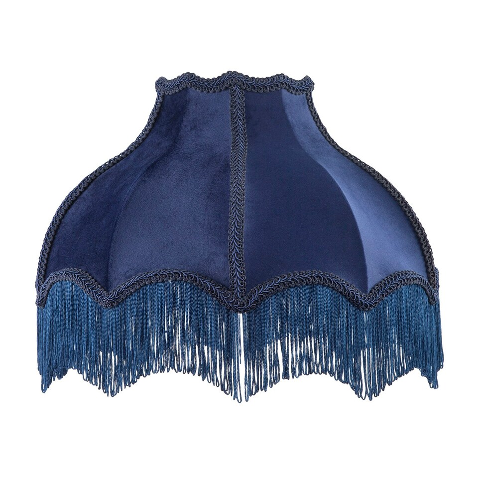 image 1 of Classic Victorian Lamp Shade in Midnight Blue Velvet with Navy Trims Blue