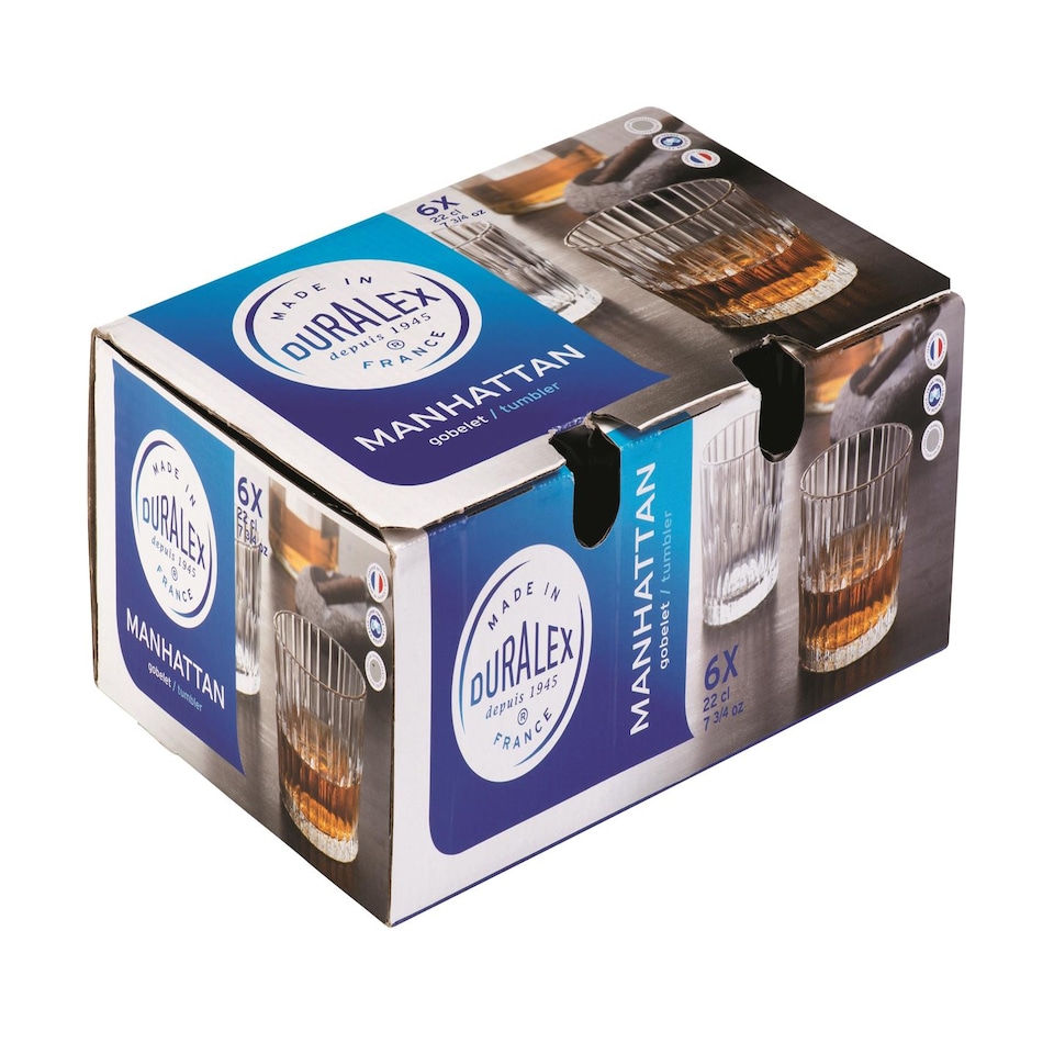 image 1 of Duralex Manhattan Vintage Whisky Glasses - 220ml - Pack of 6 | Clear | Clear