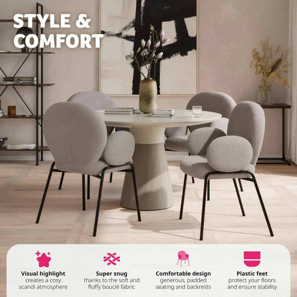 image 1 of Dining Chair - Boucle cover, plush padding, high backrest - per piece Grey | Light Grey