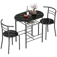 HOMCOM Breakfast Bar Table and Stools Set, Dining Room Set with Shelf, Black | Black | Black