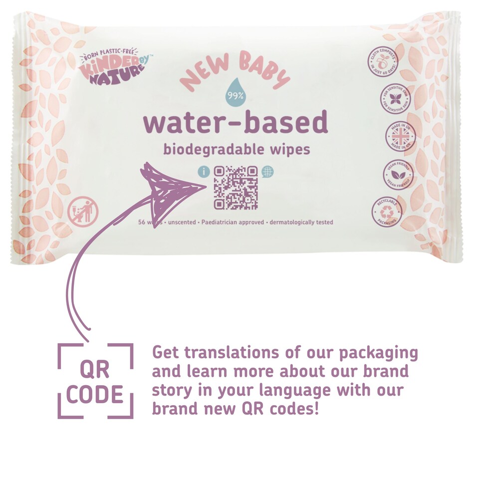 image 1 of Kinder by Nature Water-Based wipes - 12 packs x 56 wipes
