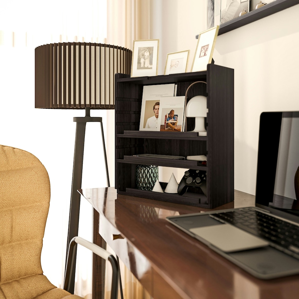 image 1 of HOMCOM 4-Tier Desktop Organiser with Cable Management for Stationery Dark Brown