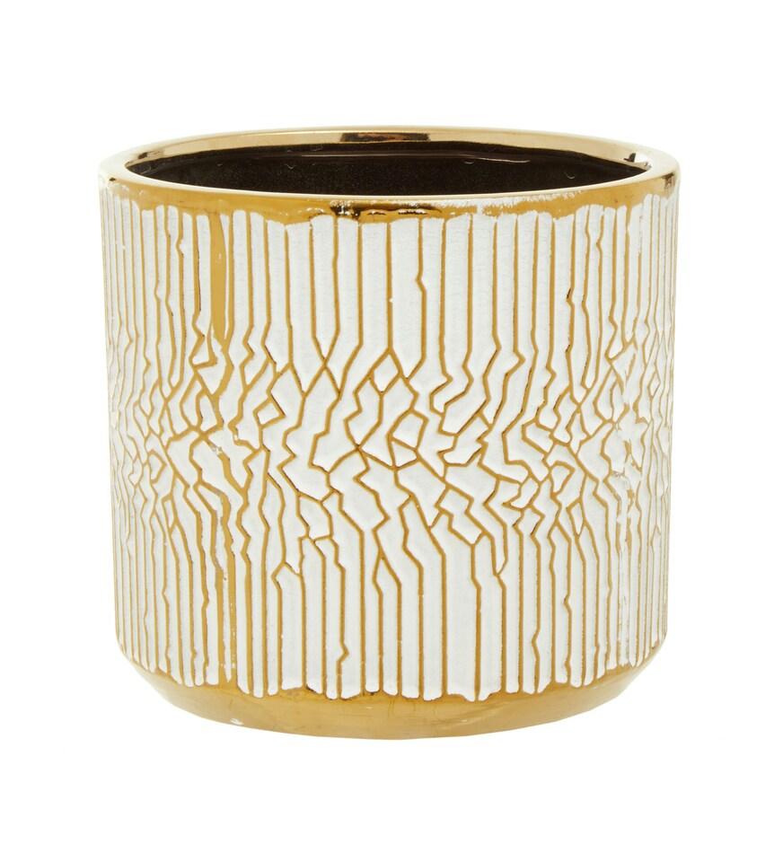 image 1 of Honna Small White Gold Ceramic Planter | Gold