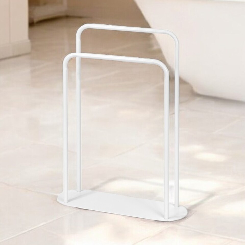 image 1 of Showerdrape Aspen Freestanding White Towel Storage Stand | White | Large