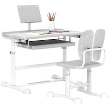 AIYAPLAY Height Adjustable Kids Desk and Chair Set w Tilted Desktop | Grey