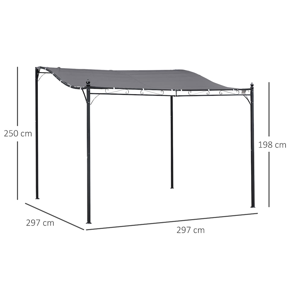image 1 of Outsunny 3 x 3m Pergola Gazebo Metal Frame Elegant Scrolling WeatherResistant Canopy Sun Rain Shade Garden Outdoor Shelter, Grey