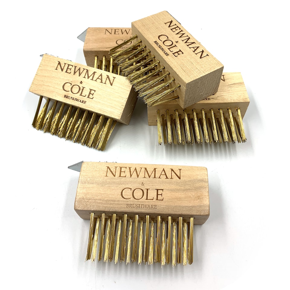 image 1 of Patio Weed Remover Brush Replacement Heads with Brass Bristles and Scraper - Pack of 5