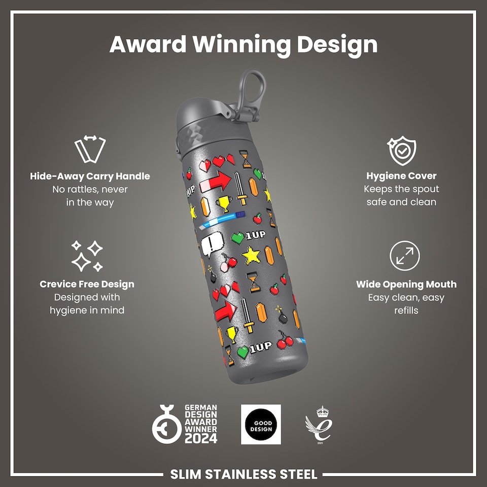 image 1 of Leak Proof Slim Water Bottle, Stainless Steel, 600ml (20oz)