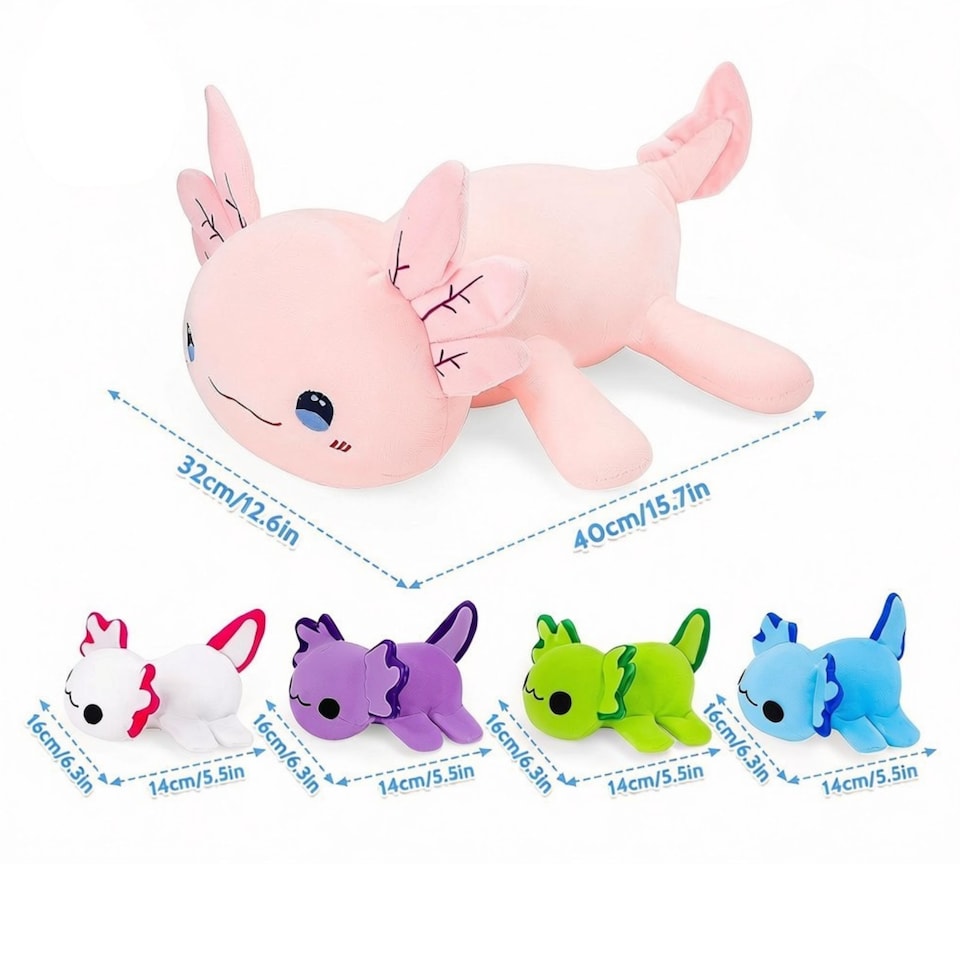 image 1 of Axolotl Plush Toy Set – 5PCS Cute Axolotl Stuffed Animals with Slap Bracelets – Soft Kawaii Plush Pillow for Kids