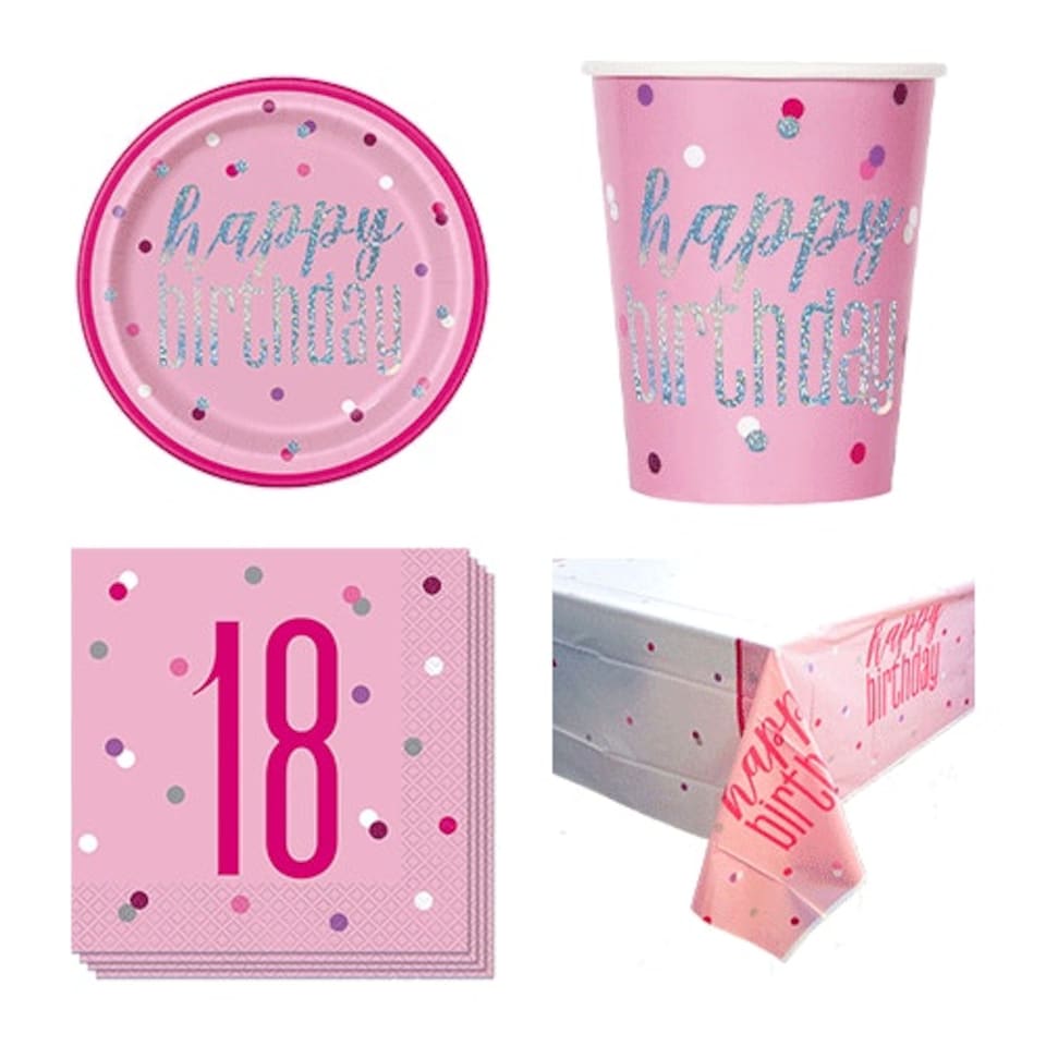 Pink Glitz 18th Birthday 8 Person Value Party Pack