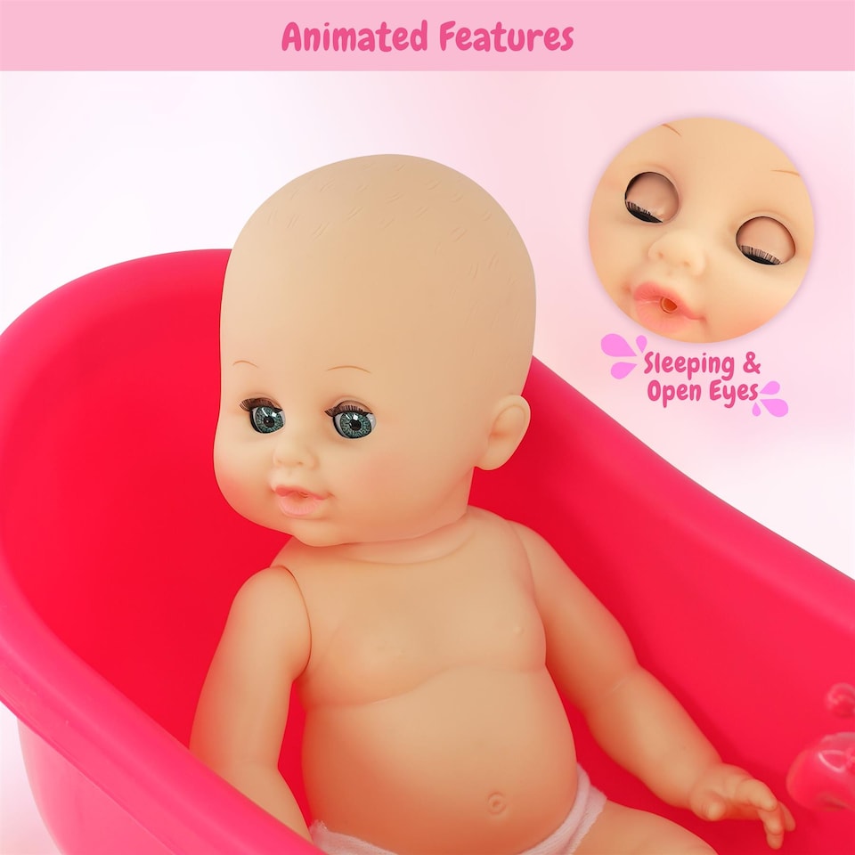 image 1 of BiBi Doll Bathtub Set with Working Shower, 13" Baby Doll & Accessories