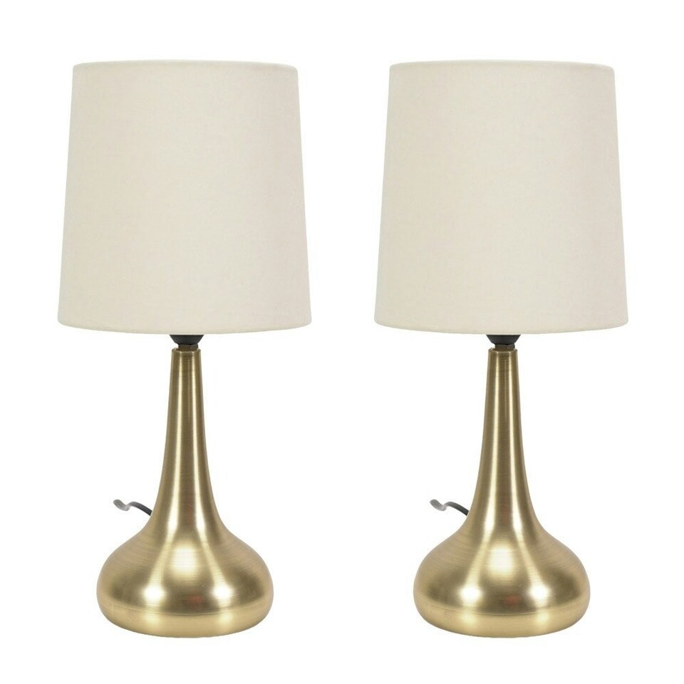 image 1 of ValueLights Teardrop Pair Gold Touch Table Lamps Cream Shade | Cream